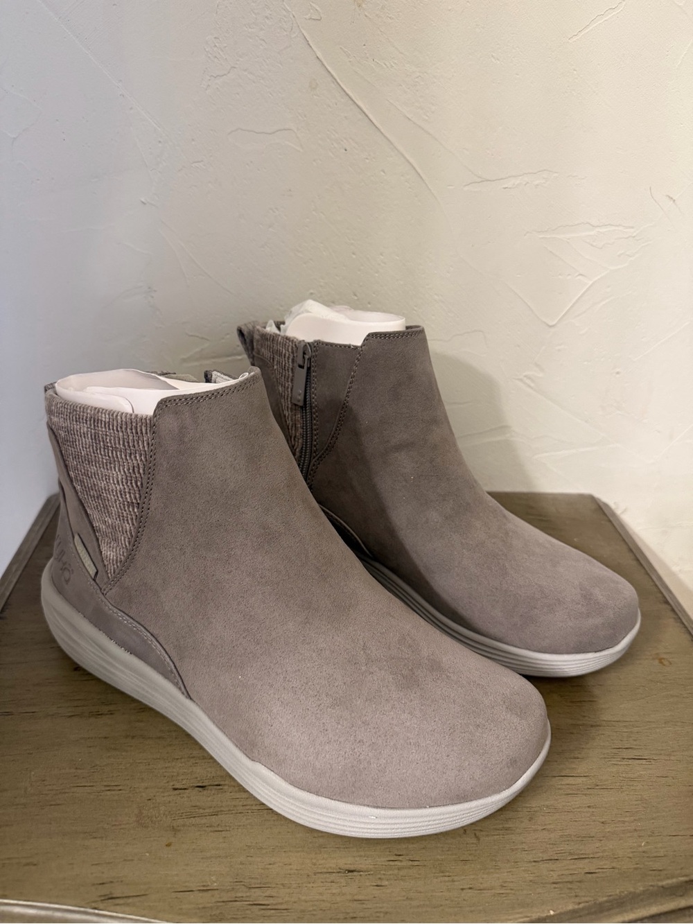 Ryka Taupe Slip-On Ankle Booties with Knit Panel 8.5W New